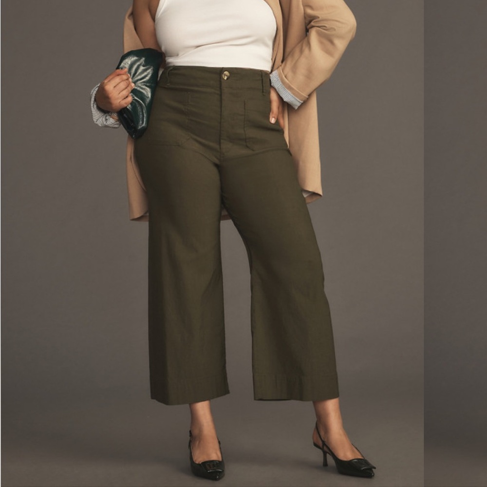Maeve Collette Wide-Leg Crop Pants in Olive Green